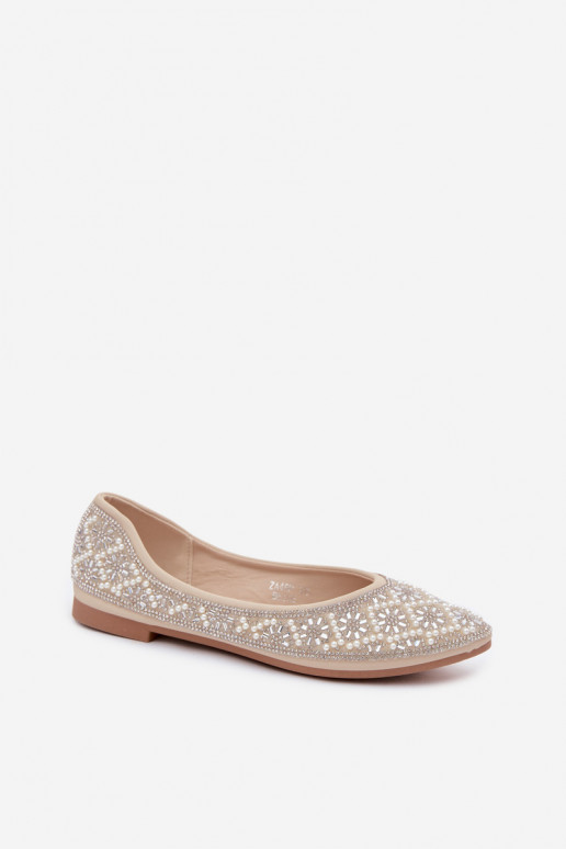 Damesbalerina's met decoratie in zandkleur Lemonia
