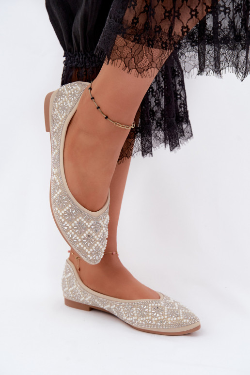 Damesbalerina's met decoratie in zandkleur Lemonia