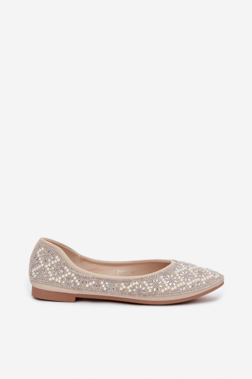 Damesbalerina's met decoratie in zandkleur Lemonia