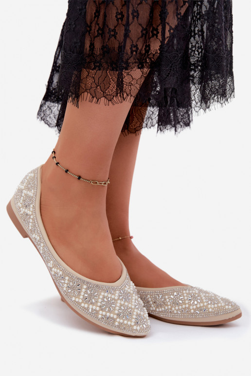Damesbalerina's met decoratie in zandkleur Lemonia