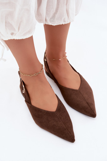 Dames ballerina's met gespen in chocolade kleur Tanelia