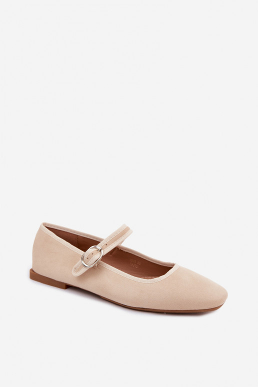 Dames ballerina's met bandjes in zandkleur faux suede Birchia