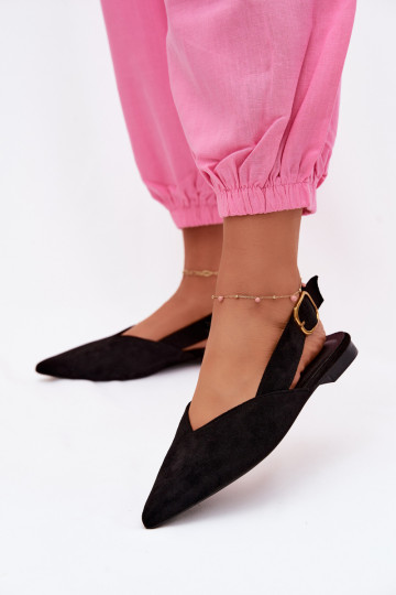 Balerina's met gouden gespen van faux suede in zwart Palerra 2