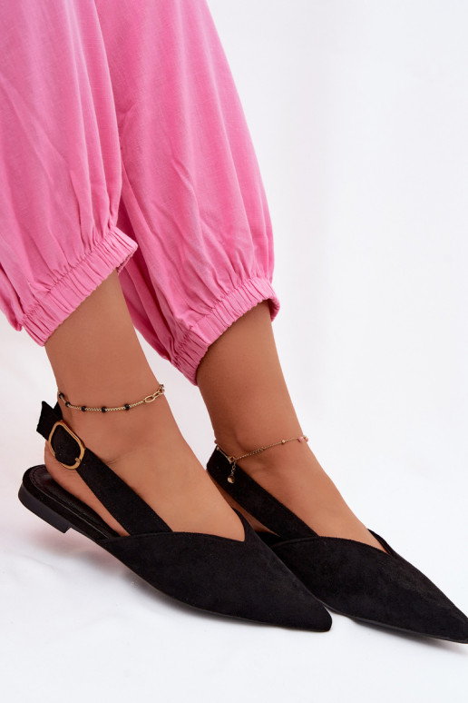 Balerina's met gouden gespen van faux suede in zwart Palerra