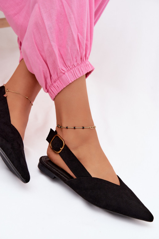 Balerina's met gouden gespen van faux suede in zwart Palerra