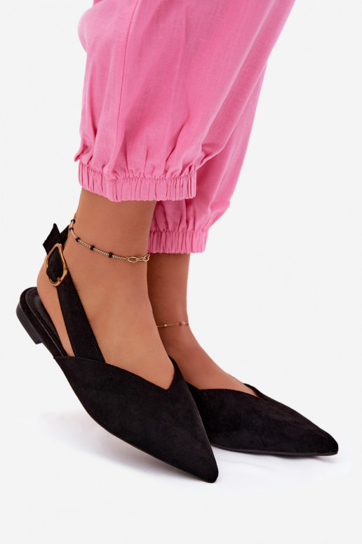 Balerina's met gouden gespen van faux suede in zwart Palerra
