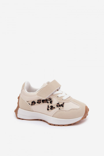 Kinder sneakers met klittenband en luipaardprint in zandkleur Cosima