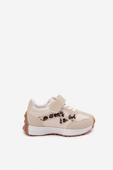 Kinder sneakers met klittenband en luipaardprint in zandkleur Cosima 2