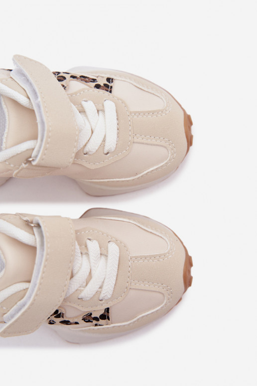 Kinder sneakers met klittenband en luipaardprint in zandkleur Cosima