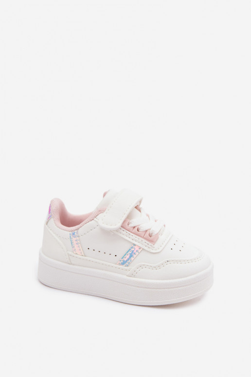 Kinder sportieve schoenen met klittenband in wit-roze Tailva