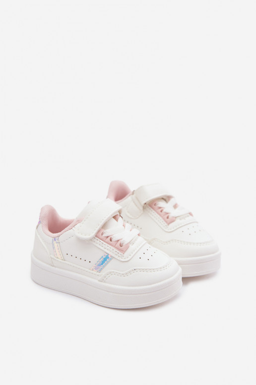Kinder sportieve schoenen met klittenband in wit-roze Tailva