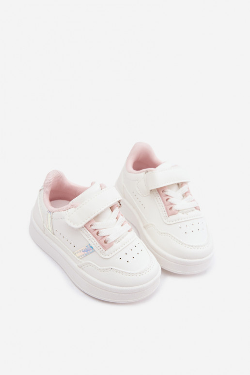 Kinder sportieve schoenen met klittenband in wit-roze Tailva
