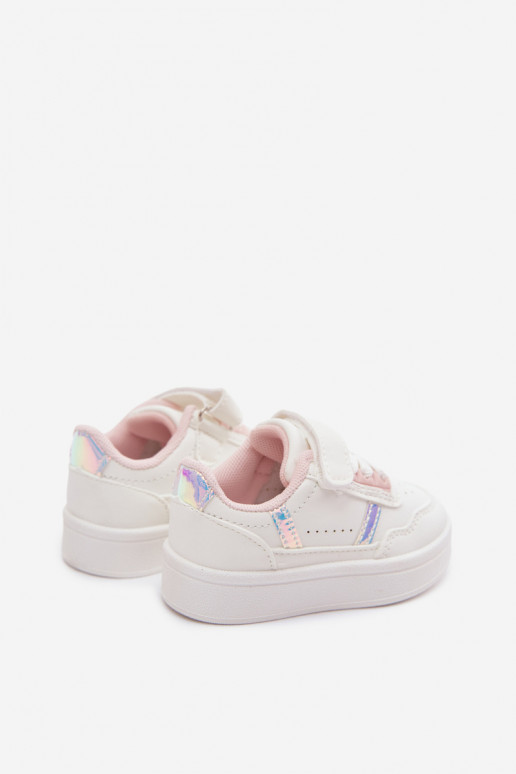 Kinder sportieve schoenen met klittenband in wit-roze Tailva