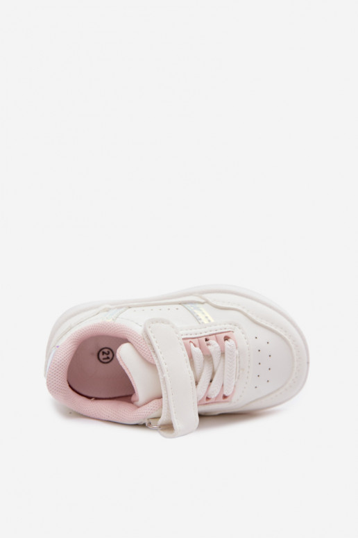 Kinder sportieve schoenen met klittenband in wit-roze Tailva