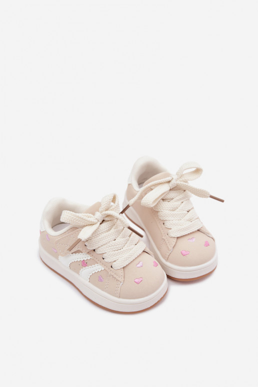 Kinder sneakers met hartjes in zandkleur Embla