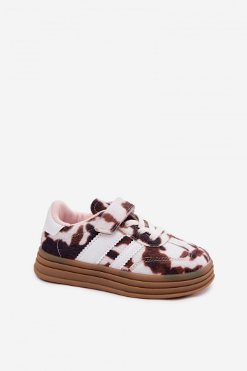 Kinder sneakers met klittenband in bruin Satinia