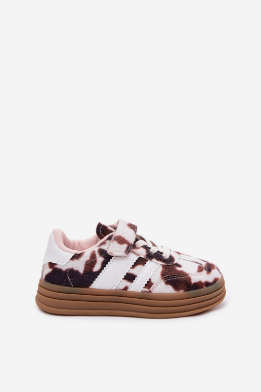 Kinder sneakers met klittenband in bruin Satinia