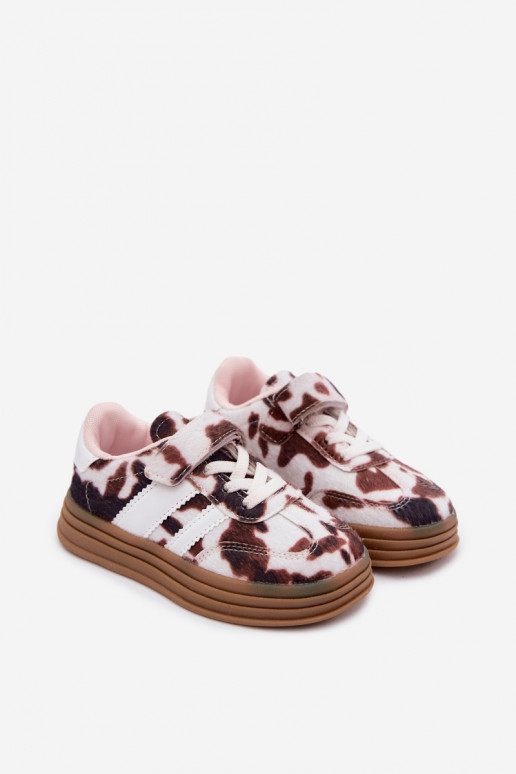 Kinder sneakers met klittenband in bruin Satinia