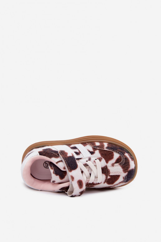 Kinder sneakers met klittenband in bruin Satinia