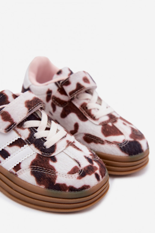 Kinder sneakers met klittenband in bruin Satinia