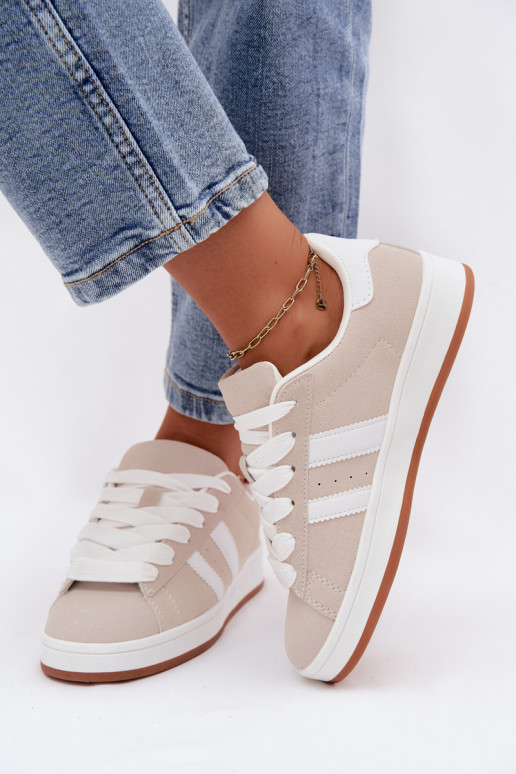 Dames sneakers met strepen in zandkleur Cascade