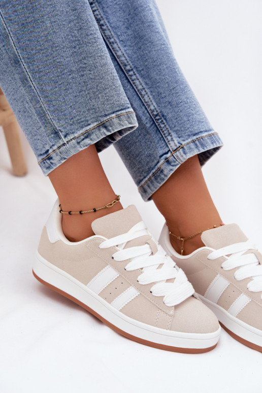 Dames sneakers met strepen in zandkleur Cascade