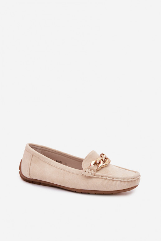 Dames gouden loafers met ketting van faux suede zandkleur Amaretto