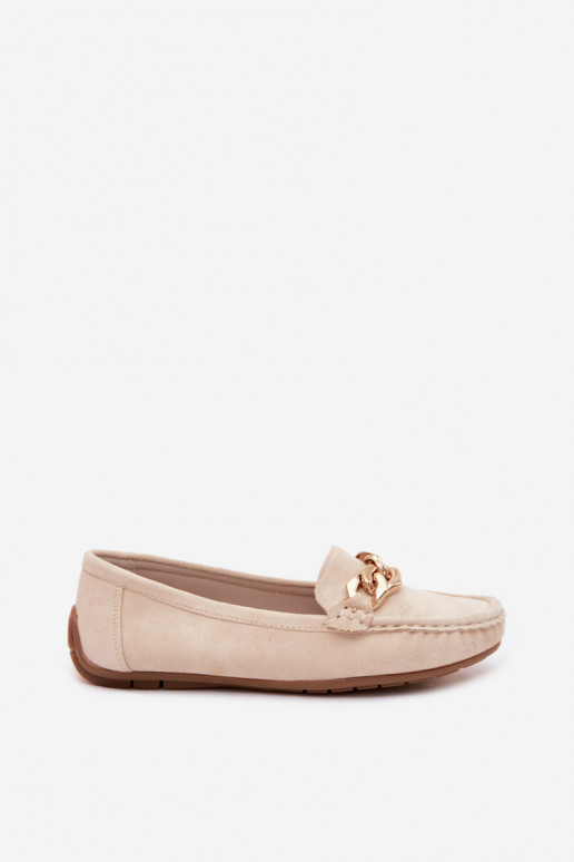 Dames gouden loafers met ketting van faux suede zandkleur Amaretto