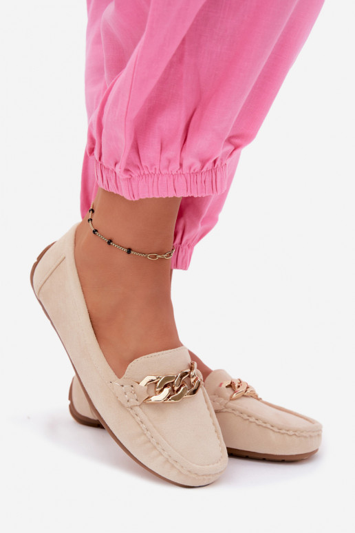 Dames gouden loafers met ketting van faux suede zandkleur Amaretto