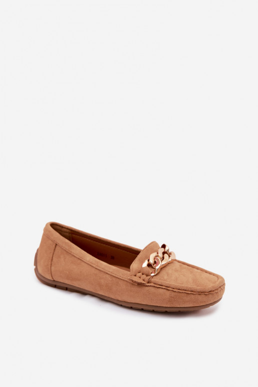 Dames gouden loafers met ketting van faux suede bruin Amaretto