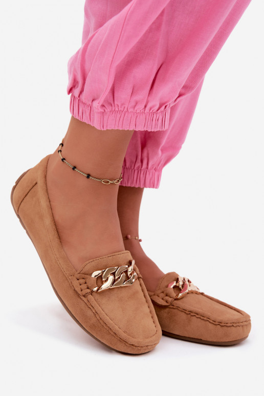 Dames gouden loafers met ketting van faux suede bruin Amaretto