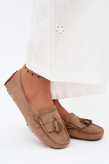 Dames loafers met kwastiki van faux suede zandkleur Linden 2