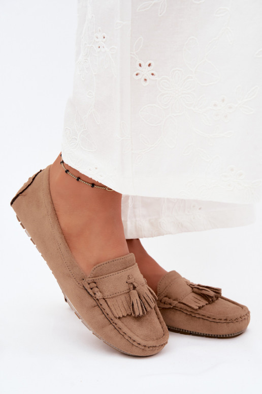 Dames loafers met kwastiki van faux suede zandkleur Linden