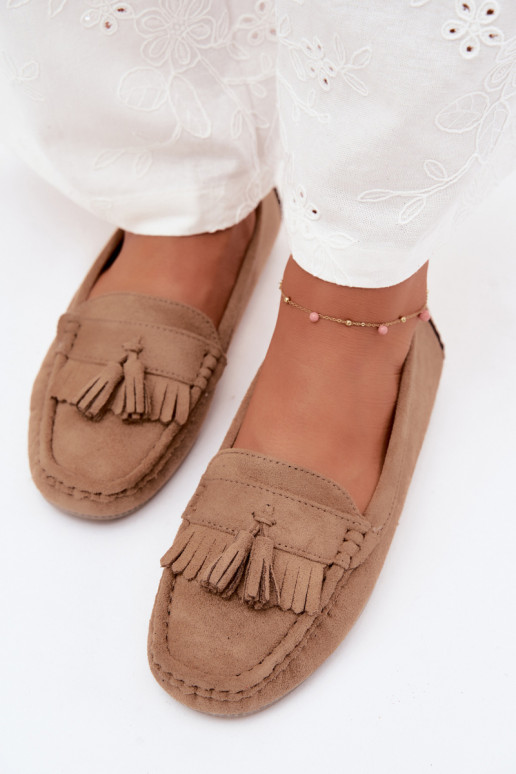 Dames loafers met kwastiki van faux suede zandkleur Linden