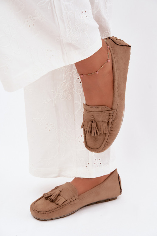 Dames loafers met kwastiki van faux suede zandkleur Linden