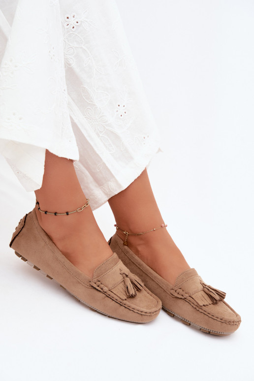 Dames loafers met kwastiki van faux suede zandkleur Linden