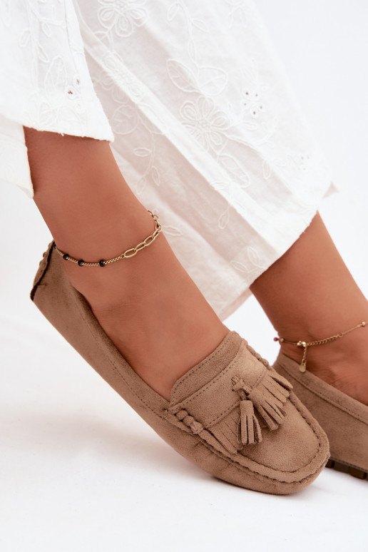 Dames loafers met kwastiki van faux suede zandkleur Linden