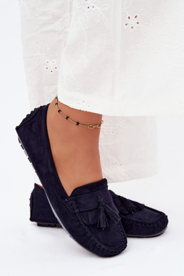 Dames loafers met kwastiki van faux suede donkerblauw Linden 2