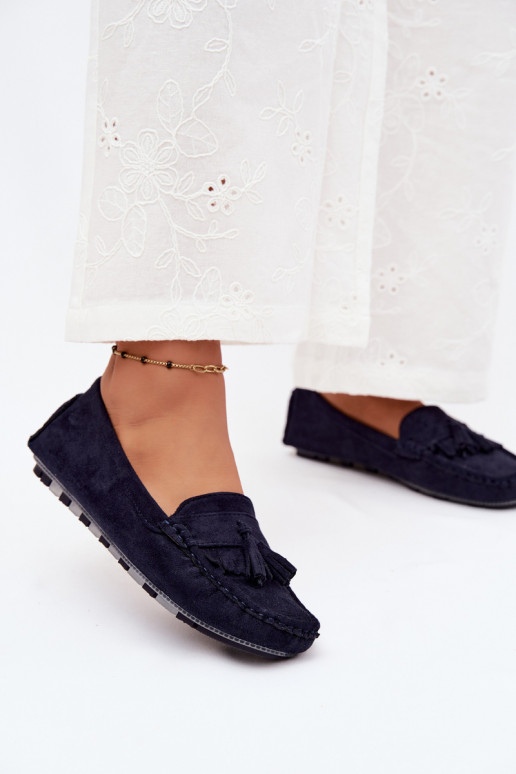 Dames loafers met kwastiki van faux suede donkerblauw Linden