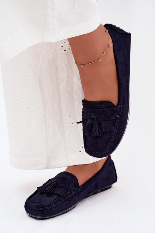 Dames loafers met kwastiki van faux suede donkerblauw Linden
