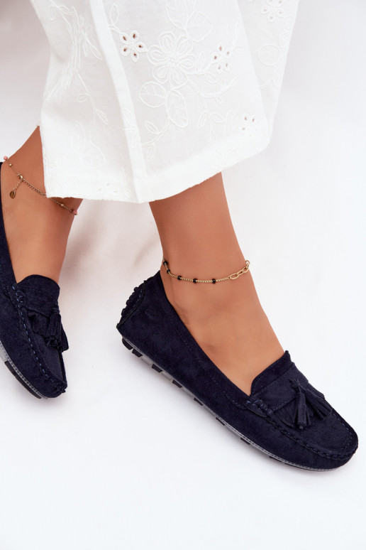 Dames loafers met kwastiki van faux suede donkerblauw Linden