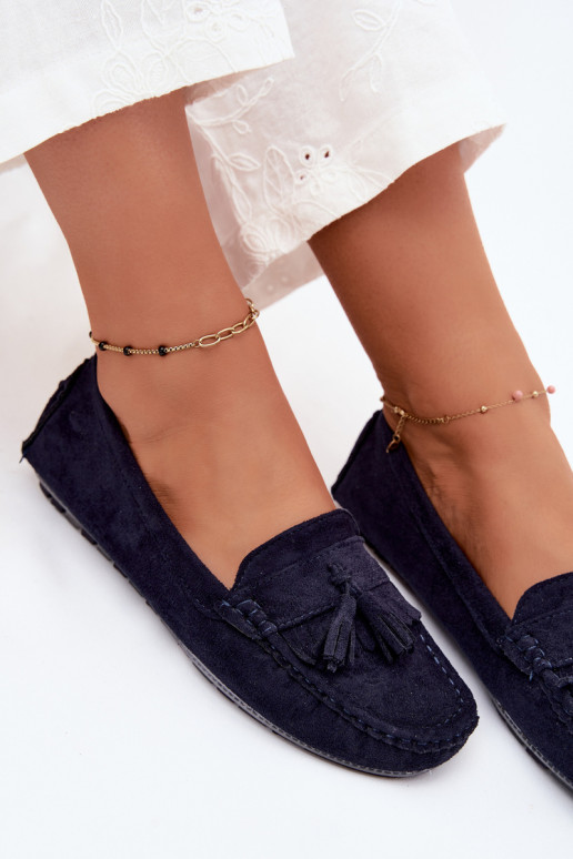 Dames loafers met kwastiki van faux suede donkerblauw Linden