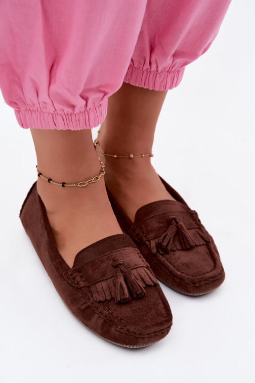 Dames loafers met kwastiki van faux suede chocolade Linden