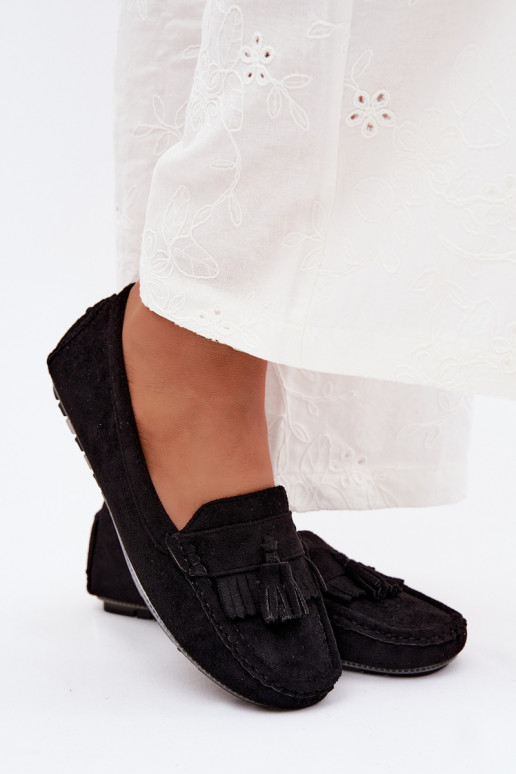 Dames loafers met kwastiki van faux suede zwart Linden