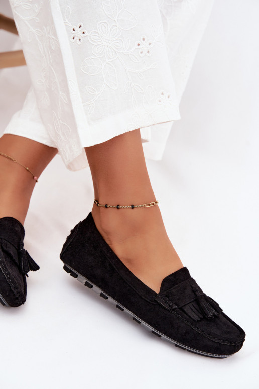 Dames loafers met kwastiki van faux suede zwart Linden