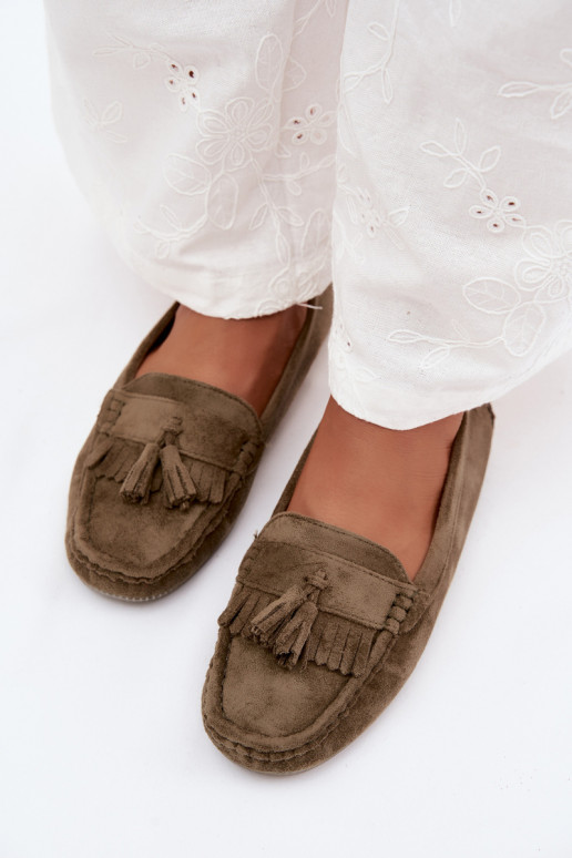 Dames loafers met kwastiki van faux suede groen Linden