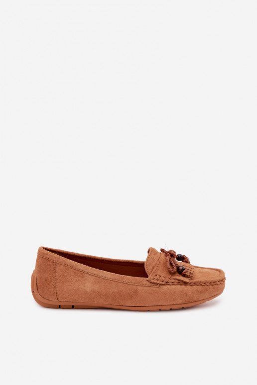 Dames mocassins met strikken en franjes van faux suede in bruine kleur Bluebell