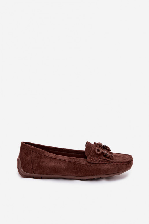 Dames mocassins met strikken en franjes van faux suede in chocolade kleur Bluebell