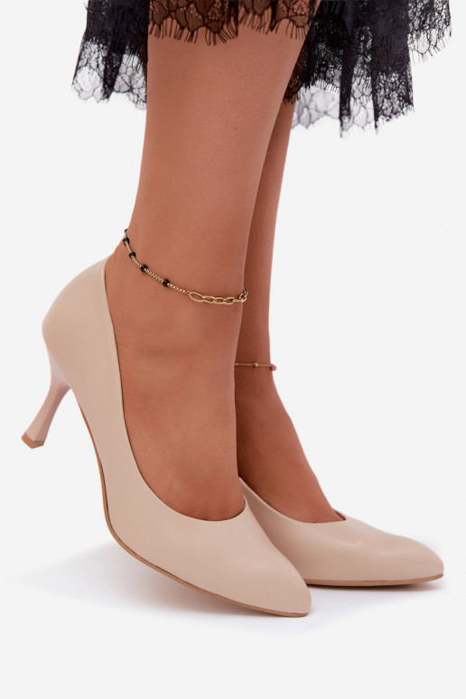 Dames hoge hakken van faux leather zandkleur Zazoo 1070