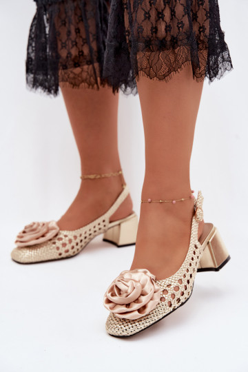 Patroon sandalen voor dames met hak en ornamenten Artiker 58C0798 gouden kleur 2